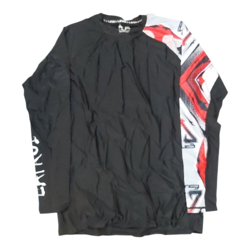 Men's LaFroi XXL Long Sleeve Rash Guard Shirt Black/Red/White Graphic Print
